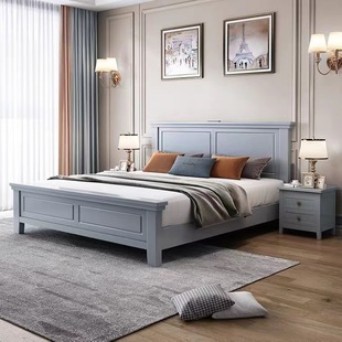 1.81.5白色实木床，现代简约米双人床美式米，单人床高箱储物卧室床架