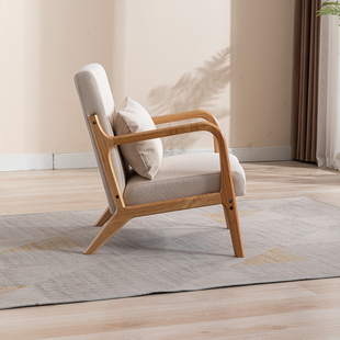小户型北欧客厅卧室单人休闲原木，单椅子(单椅子，)阳台日式实木懒人小沙发椅