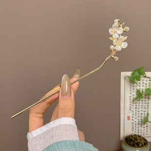 高级感山茶花发簪女新中式古风后脑勺盘发器发钗簪子汉服旗袍头饰