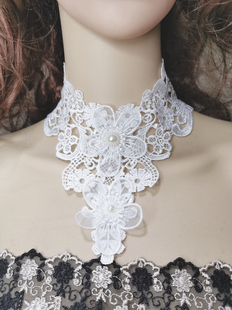 欧美风复古宫廷花朵珍珠白色蕾丝颈链饰品女礼服婚纱摄影配饰