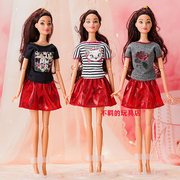 条纹t恤大红短裙时尚套装，衣服适合11.5寸barbi巴比娃娃30cm衣服
