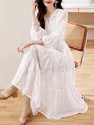 白色真丝连衣裙女2023夏季大牌奢华精致高级感桑蚕丝高端裙子