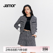 jamor黑白花纹小香风外套女春季优雅时尚，拼接小外套加墨