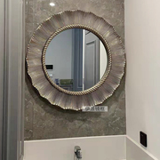 欧式镜圆形卫浴镜美式装饰镜框卫生间客厅玄关壁挂浴室镜子太阳花