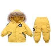 一岁男宝宝羽绒服套装男童洋气，两件套分体加厚婴幼儿童装冬季外穿