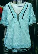 女夏装系带v领喇叭袖，短袖蕾丝衫雪纺衫，镂空打底衫上衣外套t恤收腰