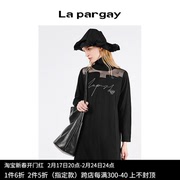 lapargay纳帕佳2023女装黑色裙子个性时尚气质，长袖高领连衣裙