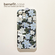 benefit冷淡风艺术花朵涂鸦适用15苹果13手机壳iphone14promax12保护套，11复古xsmax透明xr硅胶plus女mini