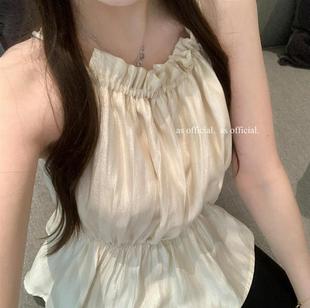 韩系夏季设计感纯色洋气减龄无袖挂脖高腰收腰时髦吊带背心衬衫女