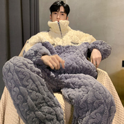 超厚珊瑚绒睡衣男士加厚保暖冬季三层夹棉加绒秋冬天款家居服套装