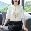 0325-国风刺绣夏装新中式，宽松大尺码女装，遮肚子百搭上衣小衫