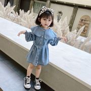 女童娃娃领外套春秋2024韩版风衣女宝宝洋气，儿童牛仔春装上衣