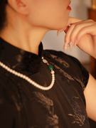 旗袍珍珠项链女生古典中国风，毛衣链设计感小众，短款汉服玉石锁骨链