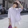 艺野系紫色别致短袖衬衫女夏小众设计感甜美清新五分袖薄款上衣