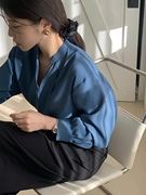 韩国proper23年春优雅知性v领套头，衬衫女宽松百搭衬衣