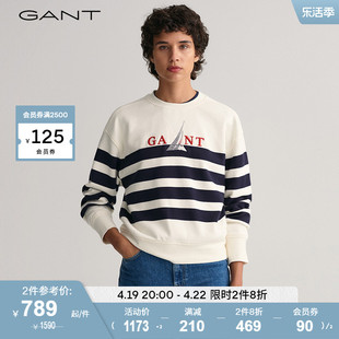 gant甘特2023春夏，女士时尚复古刺绣条纹，圆领套头卫衣4200667