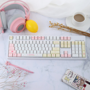 凯酷马卡龙 84/87机械键盘 104键RGB背光热插拔女生粉色可爱电脑