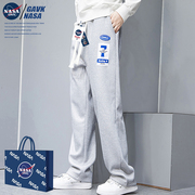 NASA GAVK2023男女同款潮流运动情侣加绒加厚潮牌束脚卫裤男