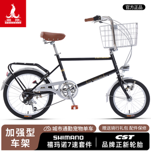凤凰日式大小轮宠物网红女式轻便通勤变速自行车复古老式女士单车
