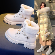 厚底雪地靴女2024冬季女鞋加绒加厚保暖冬鞋棉鞋白色马丁短靴
