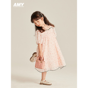 amybaby女童连衣裙2024甜美气质，儿童碎花泡泡，袖夏季公主裙