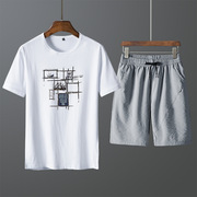 夏季莫代尔短袖T恤运动套装韩版青少年纯棉体恤短裤2件套情侣t恤