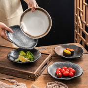 日式餐具陶瓷高级感仿古粗陶盘子小吃刺身异形老瓷器凉菜艺术碟子