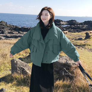 绿色短款棉服女2023棉袄冬季加厚外套，韩版宽松小款羽绒服