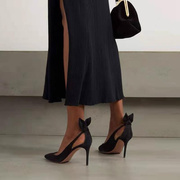 高跟鞋细跟性感尖头黑色女年春秋设计感法式浅口绒面单鞋