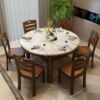 大理石餐桌f椅组合小户型家用折叠桌子可伸缩圆桌饭桌圆形实木