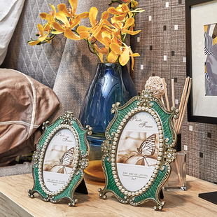 极速轻奢复古铜欧式美式家居客厅卧室床头相框 6寸7寸珐琅绿相框