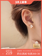 小幸运耳钉女纯银四叶草耳钉玫瑰，金小众(金小众，)设计高级感耳饰s925