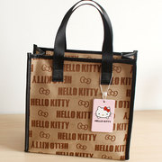 可爱经典字母花纹棕色HELLO KITTY方形化妆包收纳包饭盒包小拎包