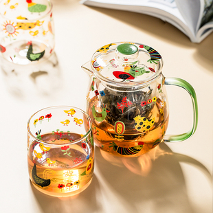 西比尔创意玻璃茶壶茶杯带茶隔套装耐热家用水壶花茶壶玻璃杯子