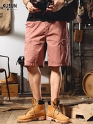 砖红色男士短裤2024夏季品牌外穿潮牌六分纯棉宽松五分工装裤