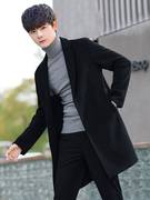 男黑色大衣羊毛呢子中长款秋冬季加绒加厚韩版潮流无羊绒妮0910q