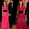 高级定制西班牙王妃同款玫红色真丝，上衣+缎面长半裙蛋糕裙夏奢华