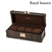 日本 Royal hausen 复古棕色鳄鱼纹牛皮包裹四只装手表收纳盒