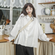 艺野系设计感小众灯笼袖白衬衫，女夏日系学院，风宽松慵懒长袖衬衣