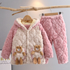 冬季款三层夹棉儿童睡衣女童，加绒加厚法兰绒，宝宝珊瑚绒家居服套装