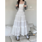 kumikumi白色蕾丝钩花蛋糕，裙女夏季高腰a字半身裙中长款裙子长裙