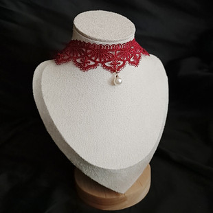 原创设计 红色新年蕾丝丝绒脖链女项链饰品颈带结婚锁骨链choker
