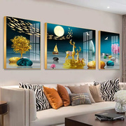 定制轻奢客厅装饰画现代简约三联画晶瓷画镶钻沙发背景墙麋鹿高档