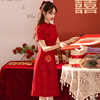 新中式旗袍敬酒服新娘，改良小个子大码夏季结婚礼服酒红色连衣裙女