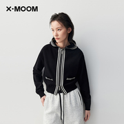 商场同款X--MOOM秋季显瘦双拉链连帽针织长袖开衫外套女