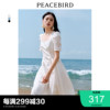 太平鸟2023春季设计感连衣裙赫本风法式方领浪漫白色长裙奥莱