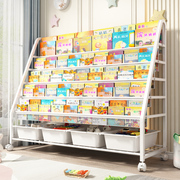 儿童书架幼儿园绘本玩具，二合一收纳置物架，可移动滑轮多层阅读架子