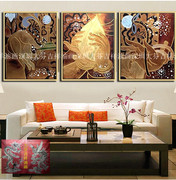 纯人工手绘东南亚风格贴金箔佛手装饰画，家居会所酒店三联抽象油画