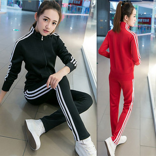 春秋时尚跑步学生开衫运动服套装韩版休闲女士修身两件套卫衣