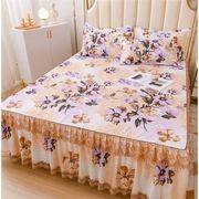 床罩床裙三件套高档纯色磨毛床单床笠保护罩蕾丝花边床上用品